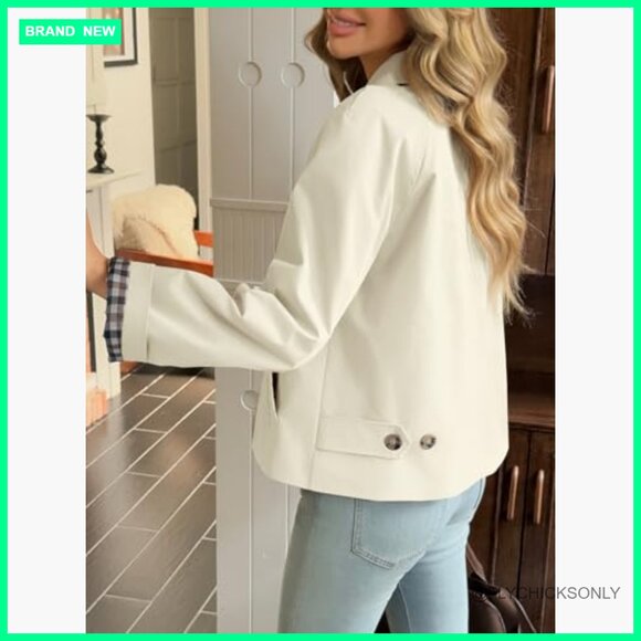 Lightweight Cropped Trench Coat Single Breasted Jacket Windbreaker - Picture 3 of 7